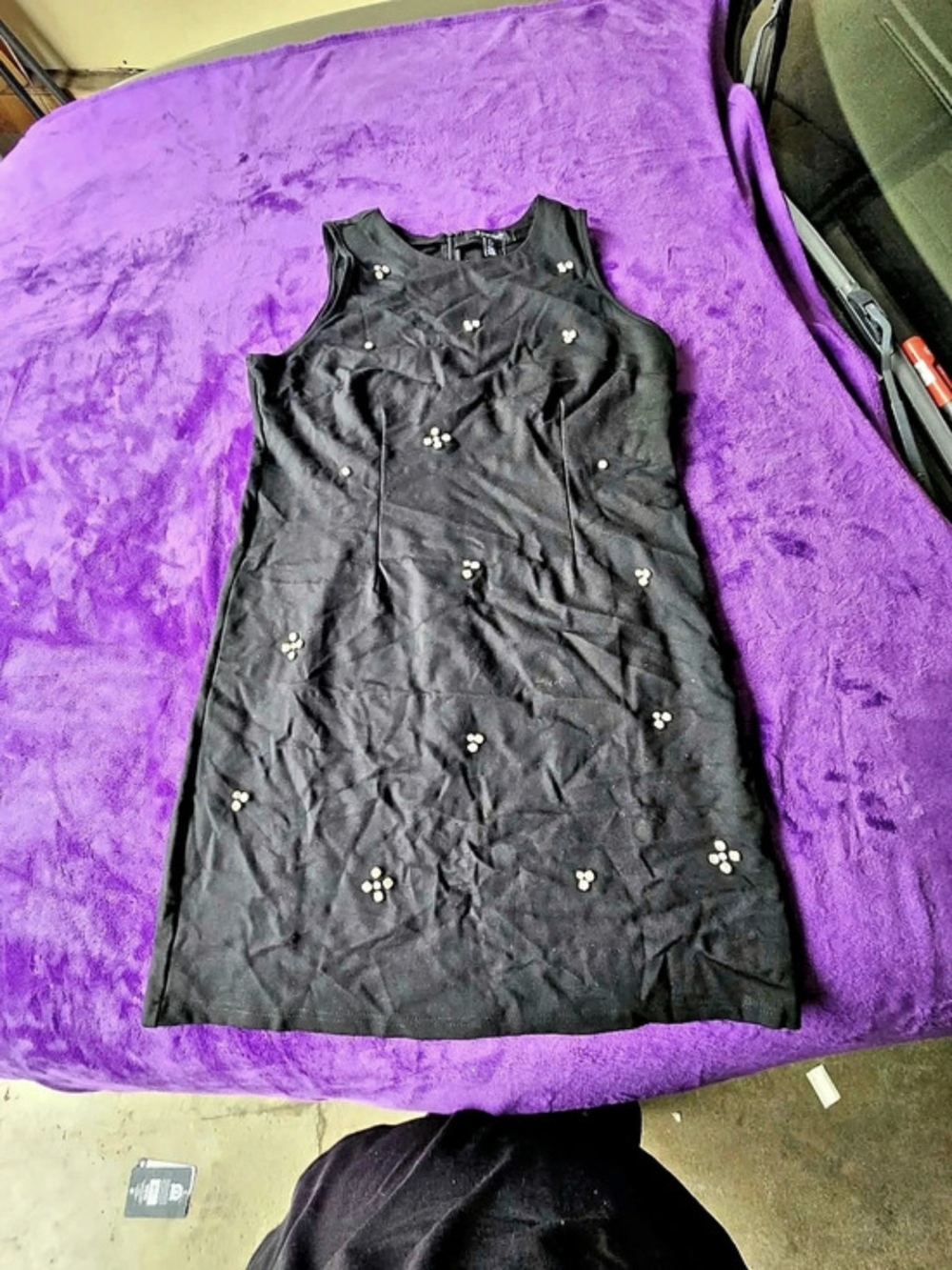Ellen Tracy Party/Cocktail Rhinestone-Embellished Sleeveless Faux Suede Dress